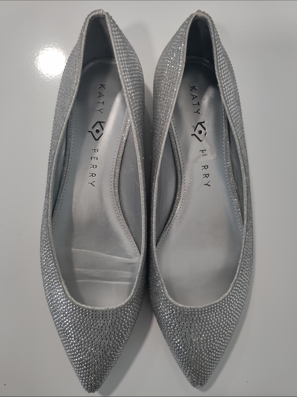 Katy Perry Collections Silver Crystal Pointed Toe Flats